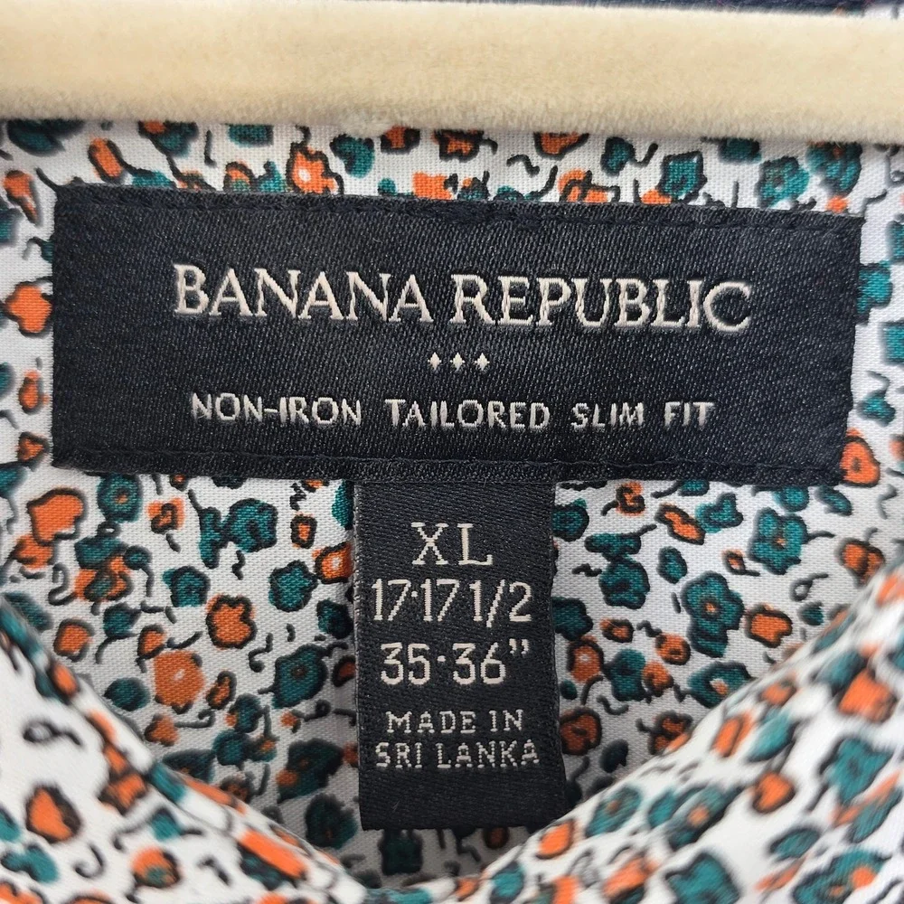 Banana Republic Shirt Men Size XL Floral Non Iron Cotton Slim Fit Casual 17-17.5